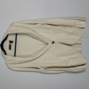 Vintage Yarn Art Chunky Cable Knit Cardigan Size L Cream Ivory Coastal Women